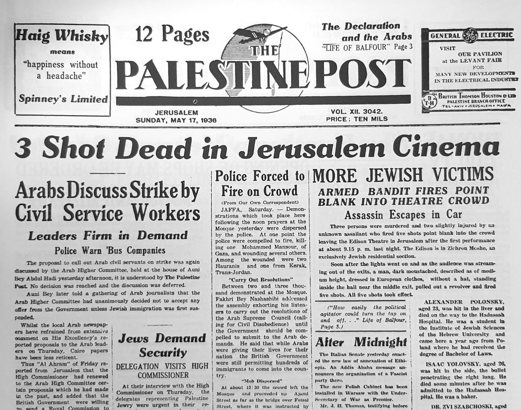 Primera plana del diario The Palestine Post 